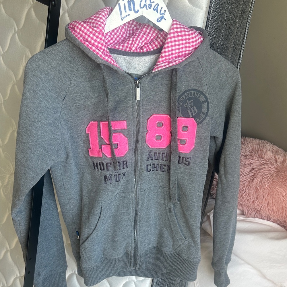 Gray and Pink Women's Hoodie